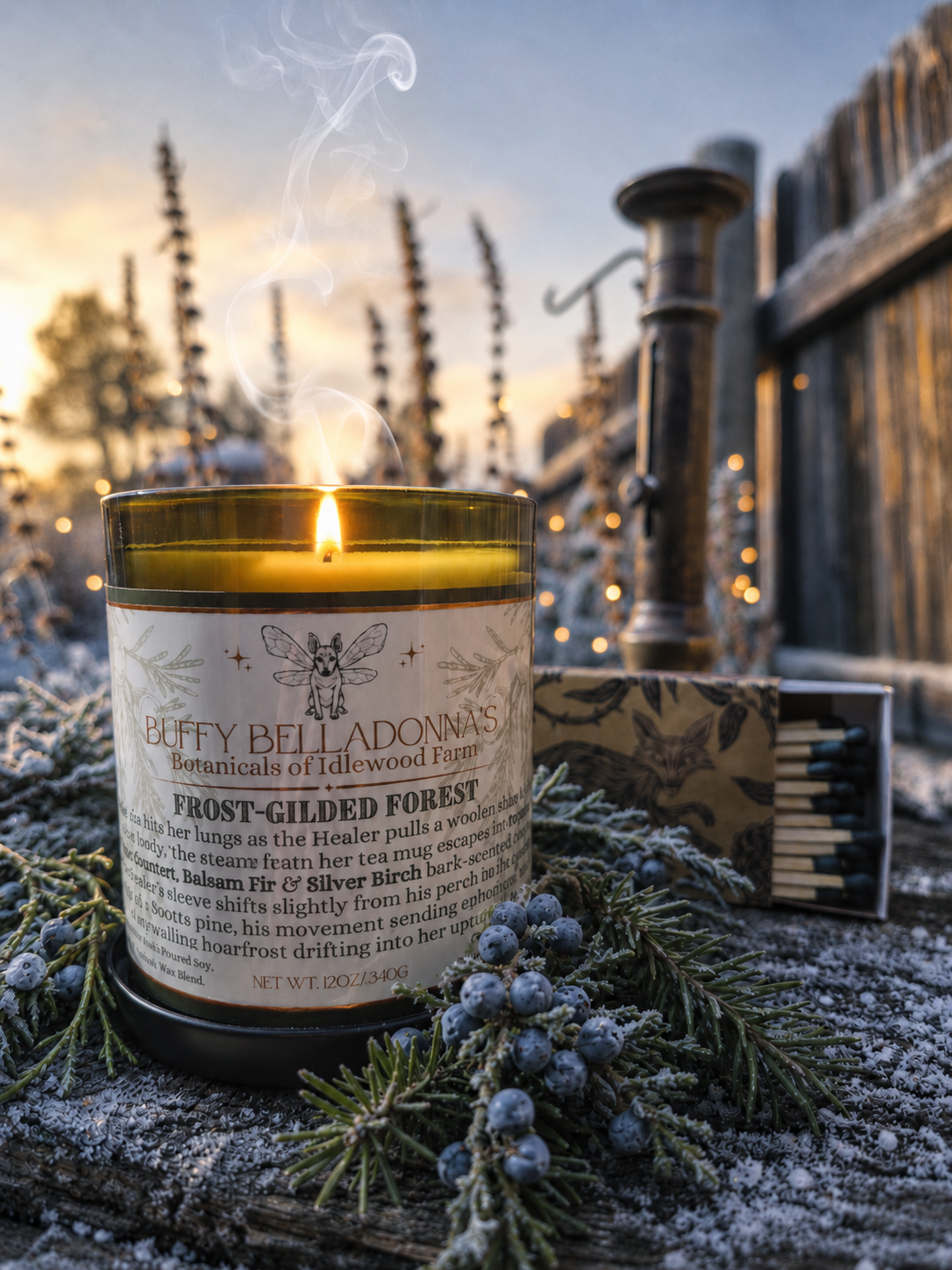Frost-Gilded Forest Candle Offering
