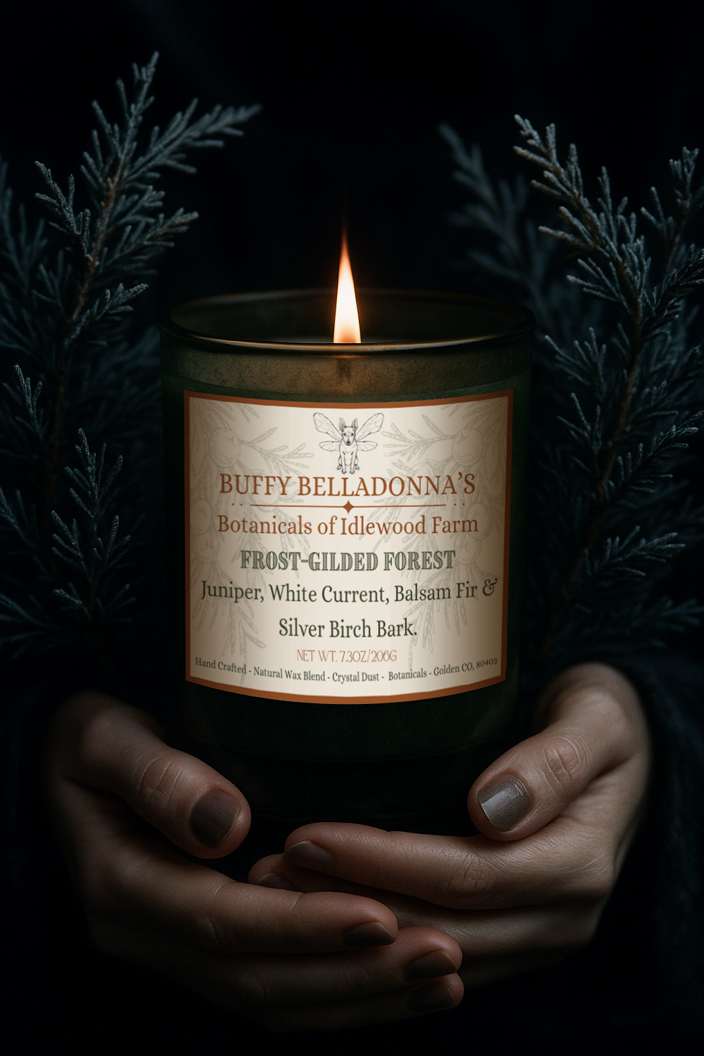 Frost-Gilded Forest Candle Offering
